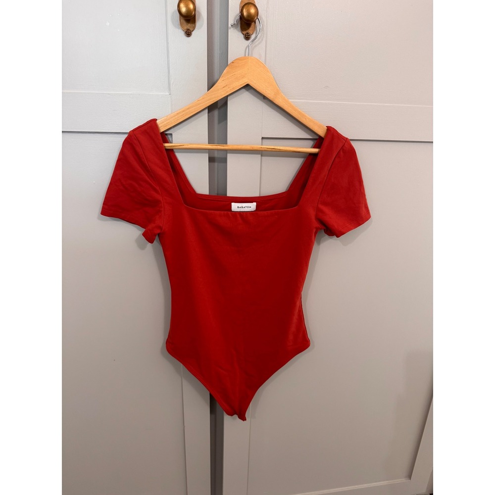 Babaton Aritzia Red Square Neck Short Sleeve Bodysuit Womens Size Medium